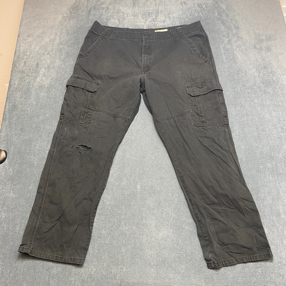 Wrangler Relaxed Fit Cargo Pants Mens 38x30 Black Distressed Pockets Outdoor